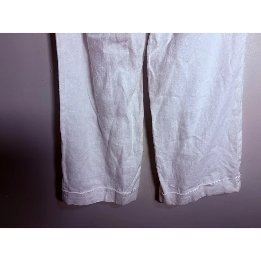 Michael Kors Linen Pants‎ Women 12 White Excellent Wide Leg Cuffed Trouser